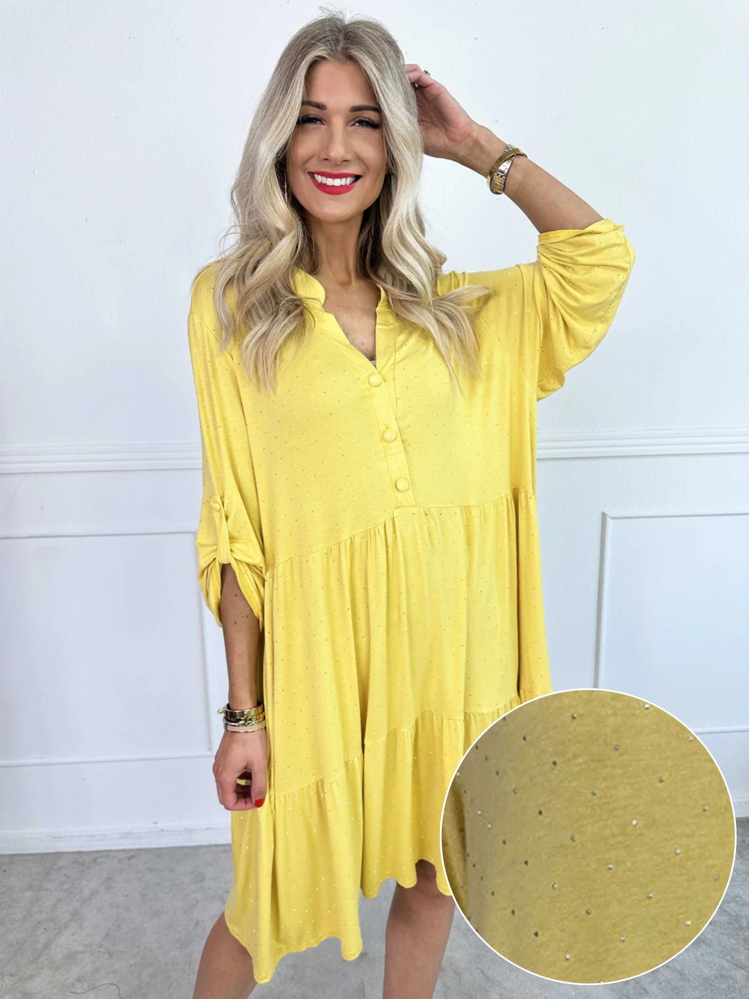 Milano Crystal Midi - Kjole med lag på lag look i viskose med similisten
